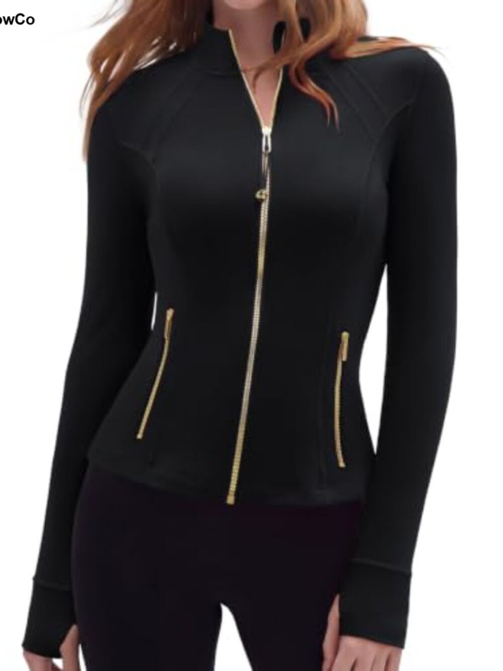 Women's Athletic Zip-Up Jacket with Thumb Holes and Pockets